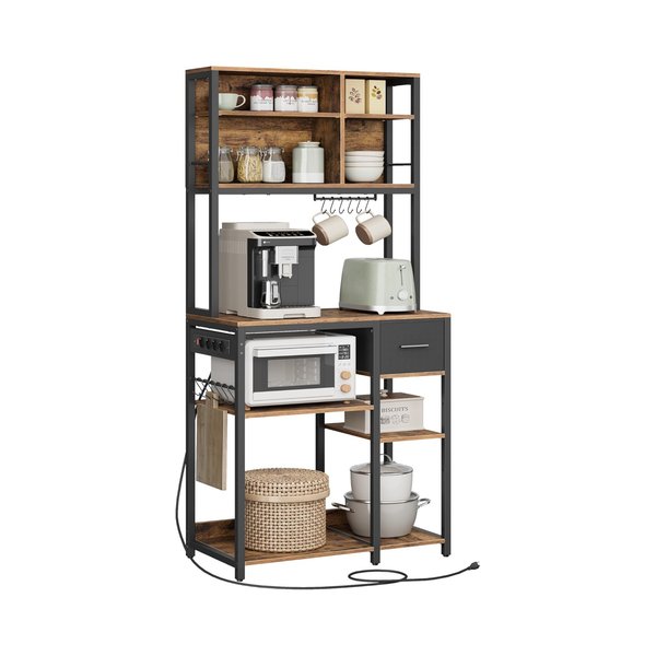 Kitchen Shelf with Sockets, Hooks & Fabric Drawer - Karrari
