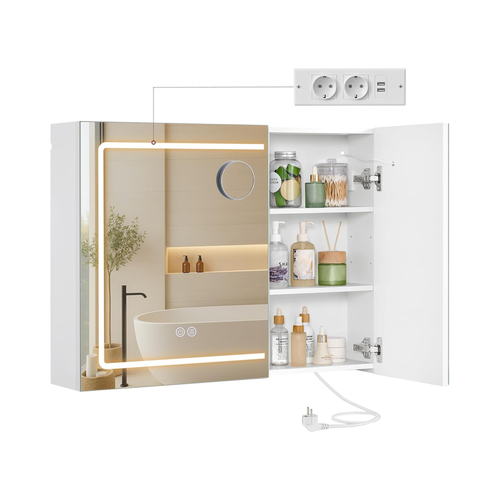 LED Wall Mirror Cabinet with Storage, Demister & Power Outlet - Karrari