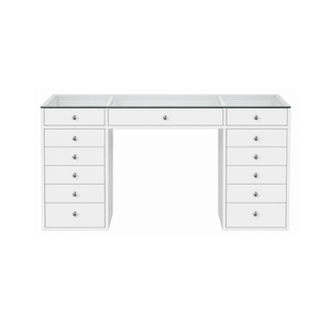 Luxury White Vanity Table with Glass Top & Drawers - Karrari