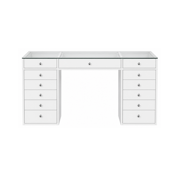 Luxury White Vanity Table with Glass Top & Drawers - Karrari