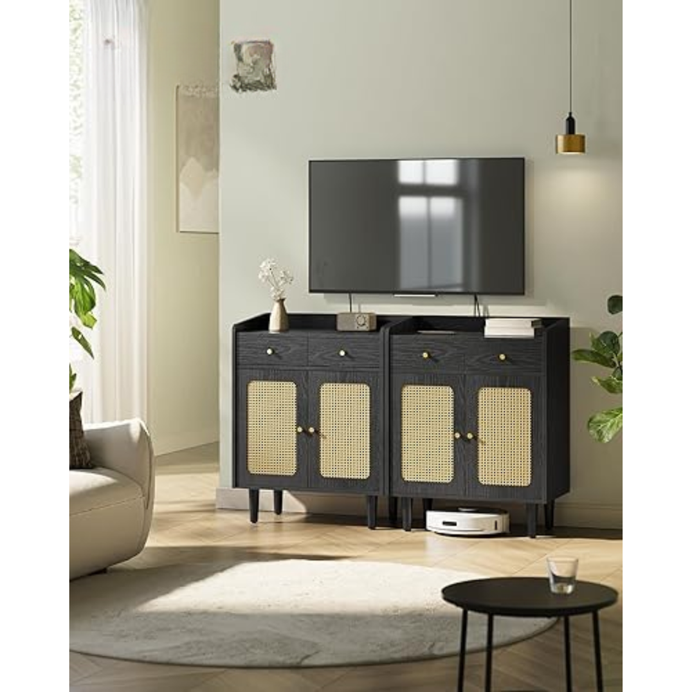 Boho Sideboard Cabinet with Rattan-Style Doors - Karrari