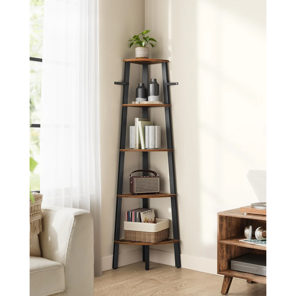 5-Tier Corner Bookcase – Industrial Steel Frame - Karrari