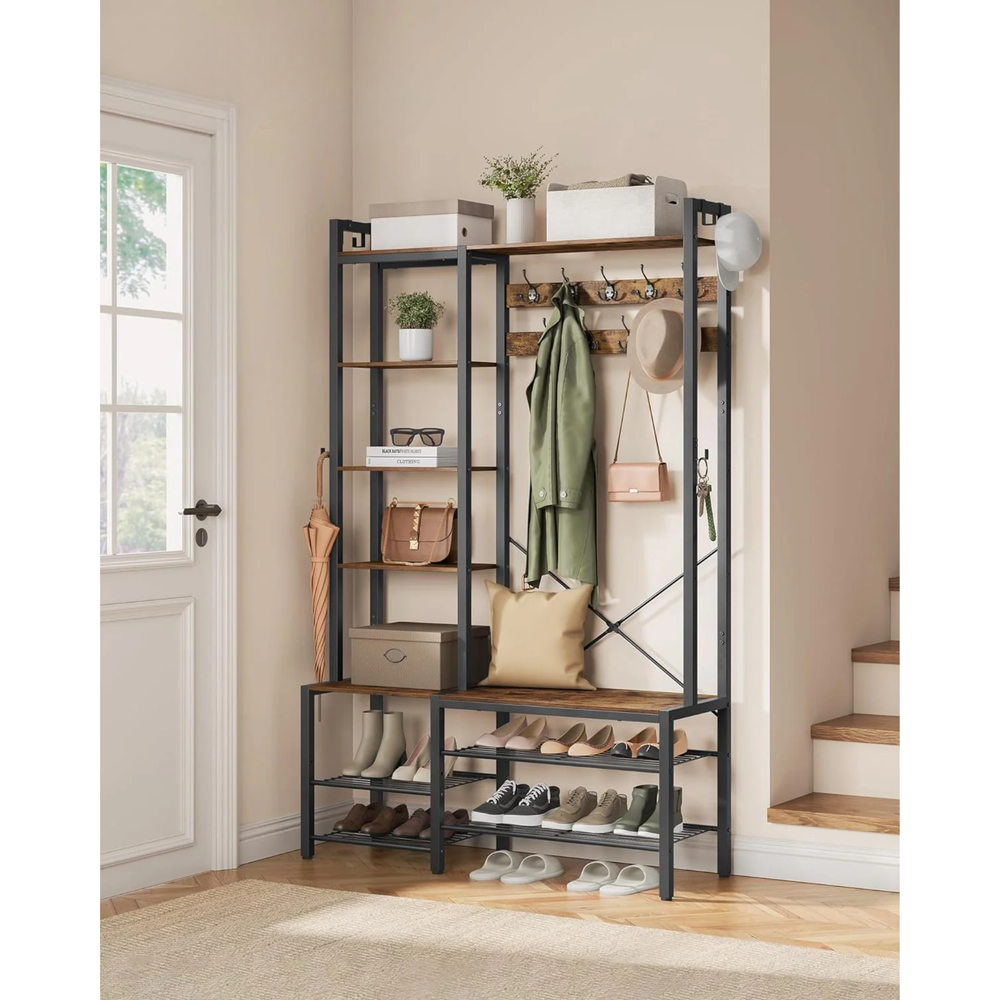 Hall Tree with Bench, Shoe Storage & Hooks - Karrari