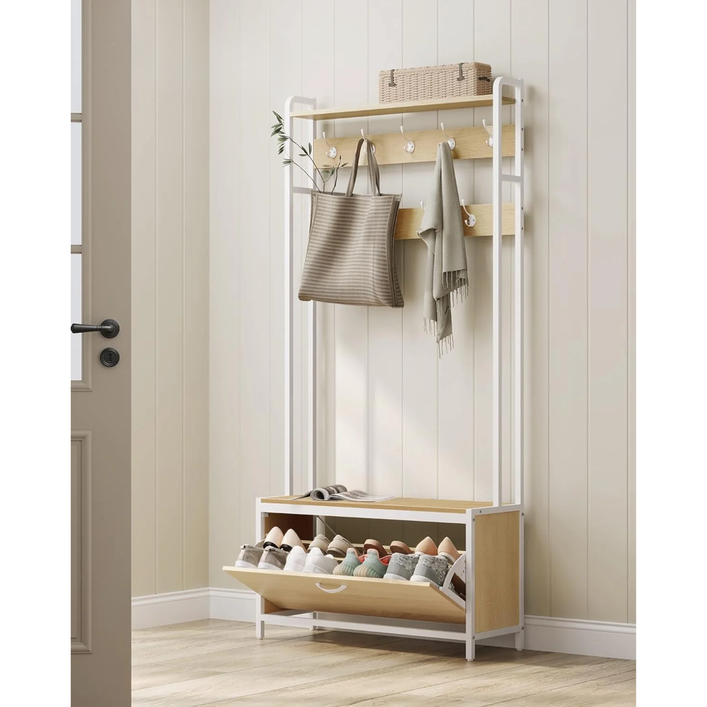 Hall Tree with Bench, Shoe Storage & 9 Hooks - Karrari