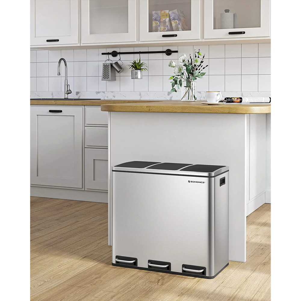 Triple Kitchen Trash Can 3×4.8 Gal (Stainless Steel) - Karrari