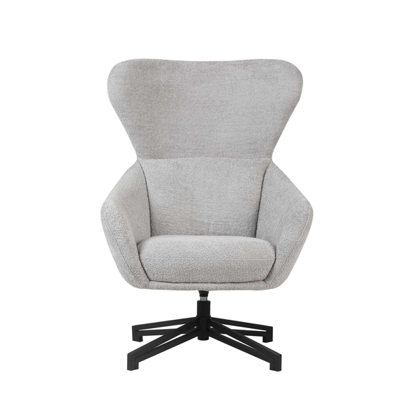 Light Grey Bouclé Lounge Armchair with Black Metal Base - Karrari