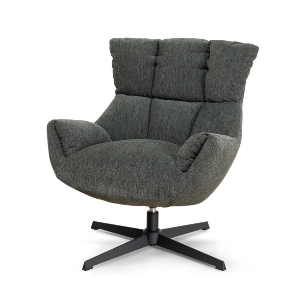 Dark Green Upholstered Accent Chair with Black Metal Base - Karrari