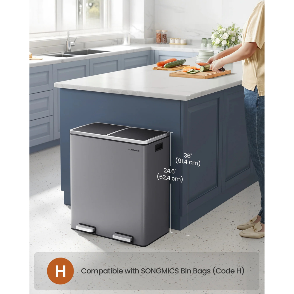 Metal Recycling Bin with 15 Rubbish Bags 2-Compartment - Karrari