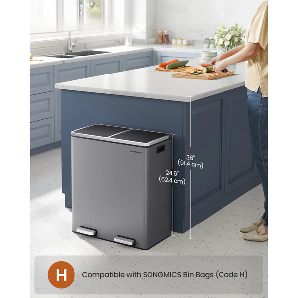 Metal Recycling Bin with 15 Rubbish Bags 2-Compartment - Karrari