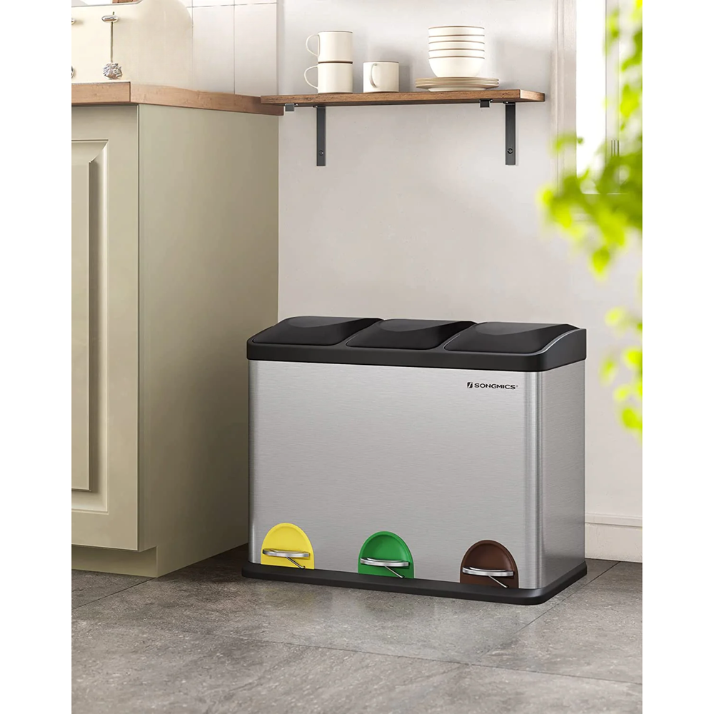 Triple Pedal Recycling Bin 3×15L (Stainless Steel) - Karrari