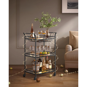 Bar Cart with 3-Tier Mirrored Shelves - Karrari