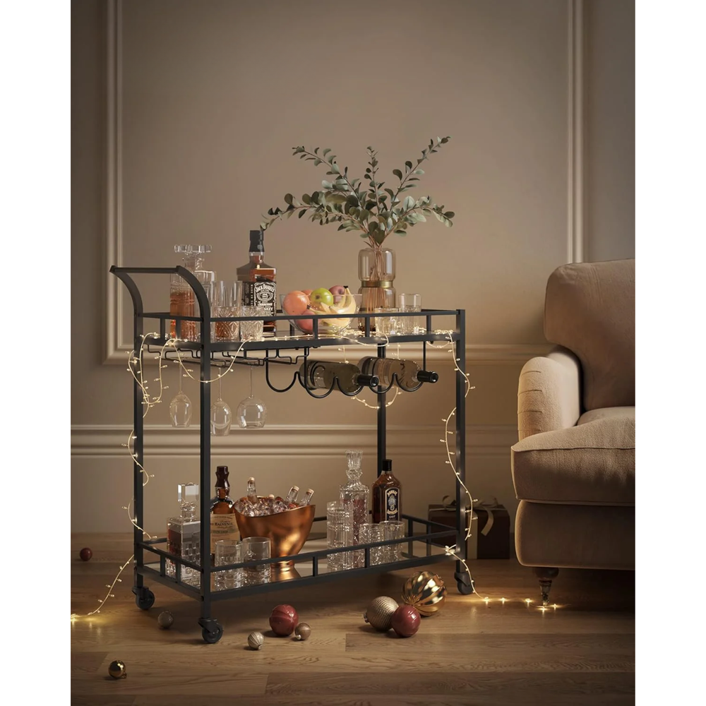 Black Bar Cart with Wine & Glass Holders - Karrari