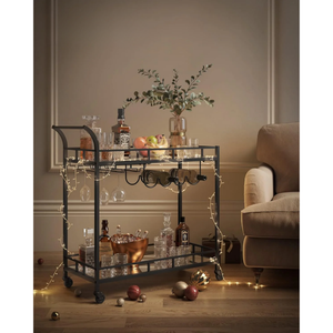 Black Bar Cart with Wine & Glass Holders - Karrari