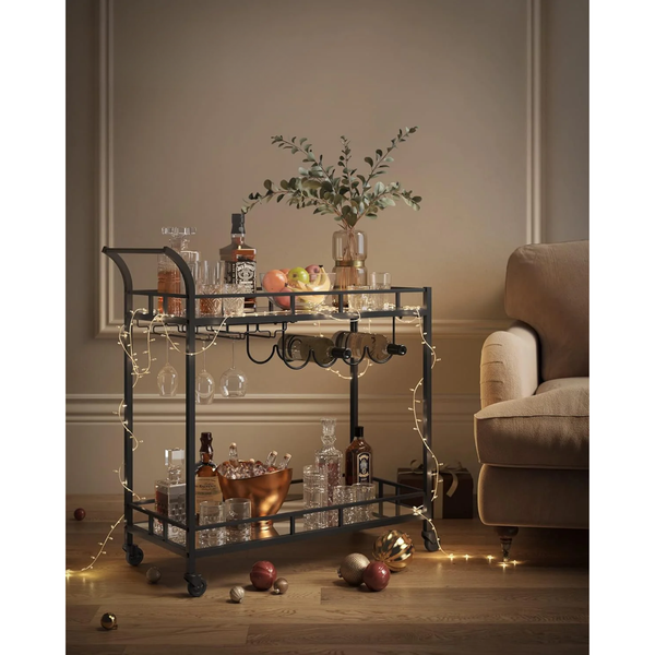Black Bar Cart with Wine & Glass Holders - Karrari