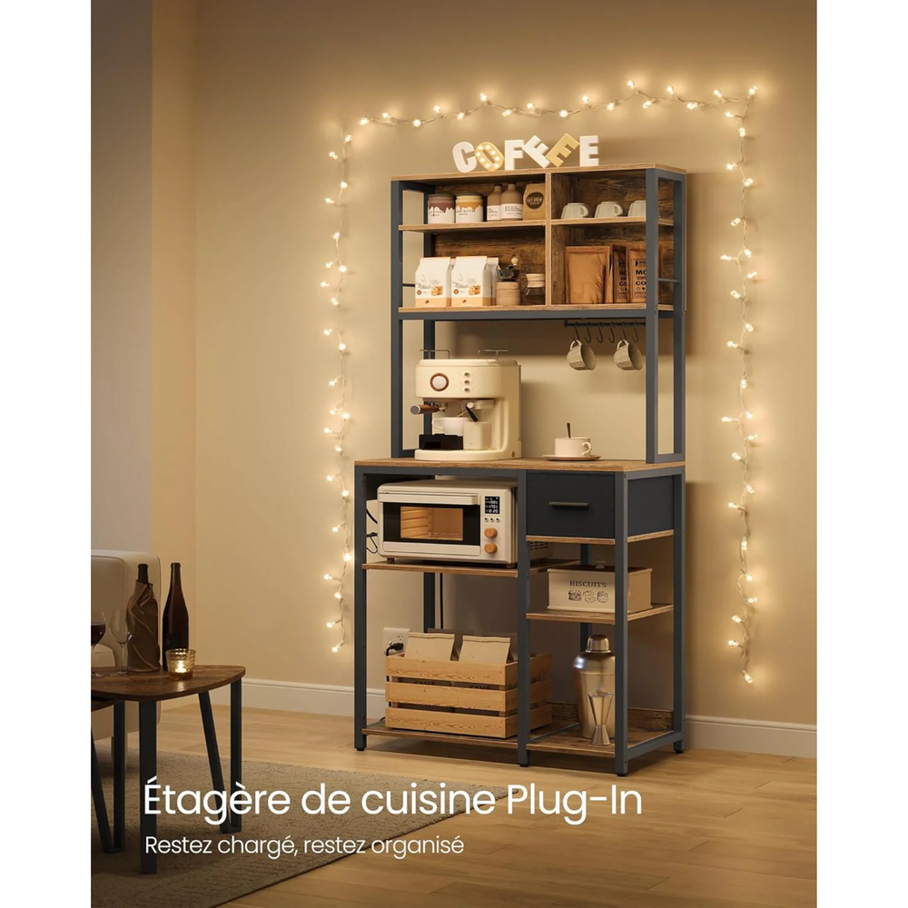 Kitchen Shelf with Sockets, Hooks & Fabric Drawer - Karrari