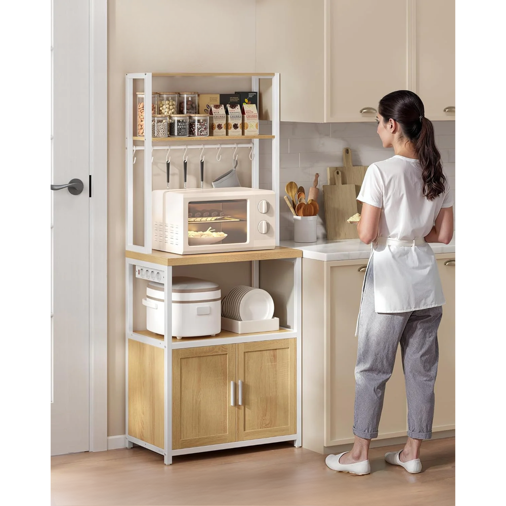 Standing Kitchen Shelf with Sockets, Hooks & Worktop Storage - Karrari
