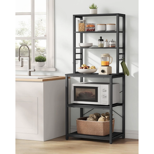 Kitchen Shelf with 6 Shelves & Hooks – Microwave & Coffee Station - Karrari