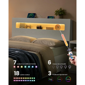 Double Bed Frame with Drawers & LED (140x190cm) (Slates not included) - Karrari