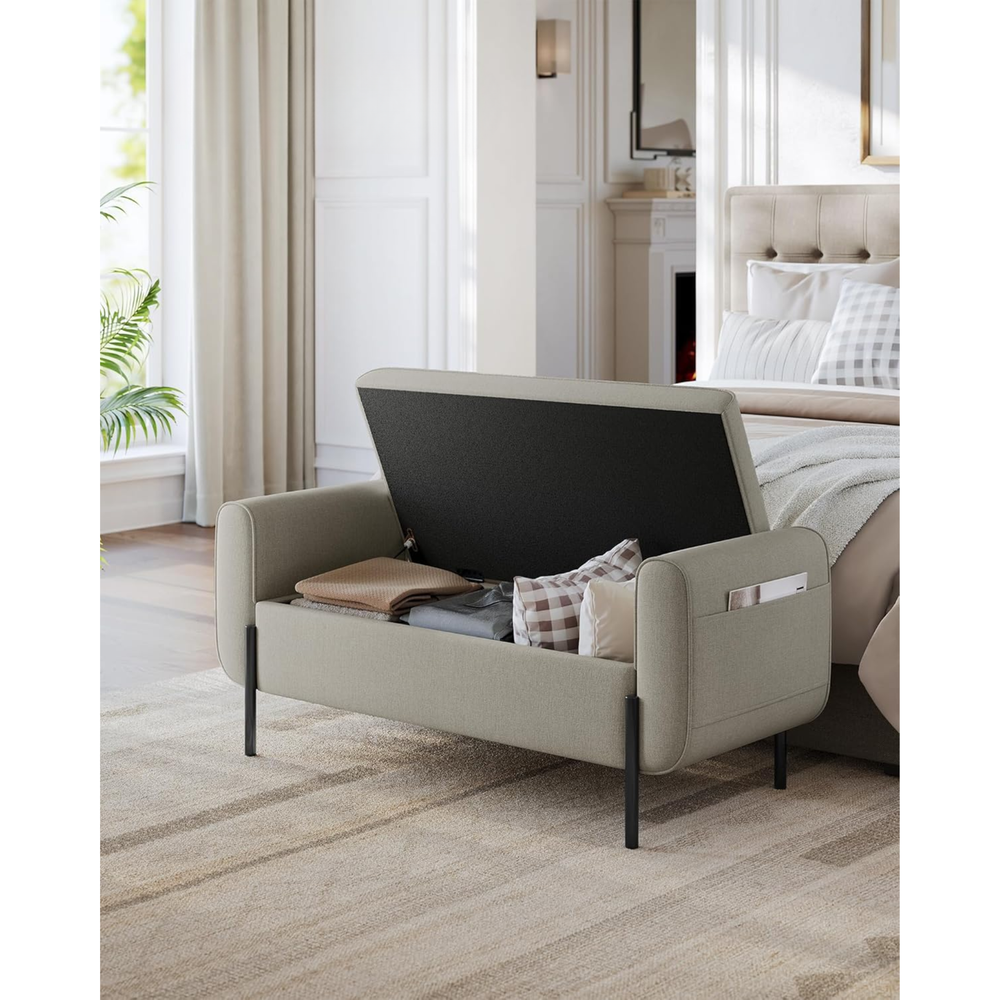Camel Brown Storage Ottoman Bench with Armrests - Karrari
