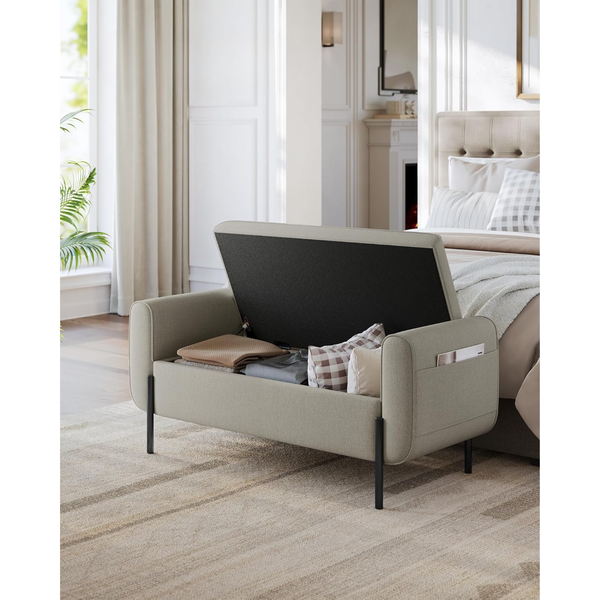 Camel Brown Storage Ottoman Bench with Armrests - Karrari