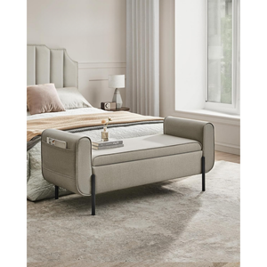 Camel Brown Storage Ottoman Bench with Armrests - Karrari