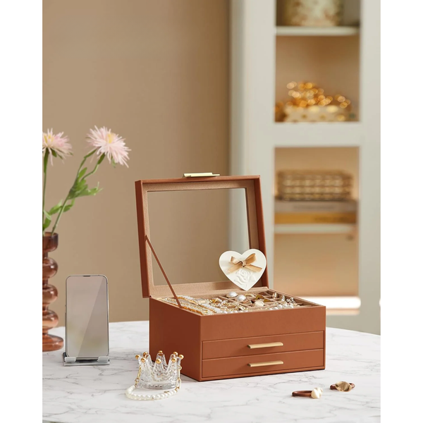 3-Layer Jewellery Box with Glass Lid & 2 Drawers - Karrari