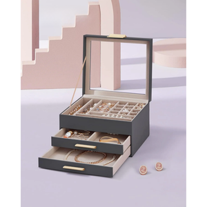 3-Layer Jewellery Box with Glass Lid & 2 Drawers - Karrari