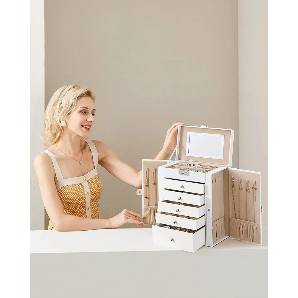 6-Tier Lockable Jewellery Box with Mirror & 5 Drawers - Karrari