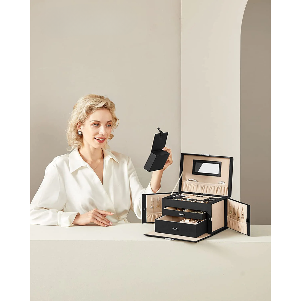 3-Layer Lockable Jewellery Box with Handle & 2 Drawers - Karrari