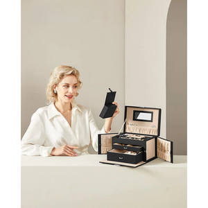 3-Layer Lockable Jewellery Box with Handle & 2 Drawers
