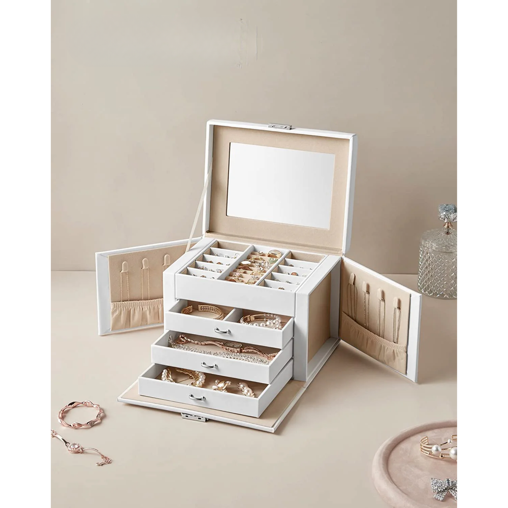4-Level Jewellery Box with Mirror, Lock & 3 Drawers - Karrari