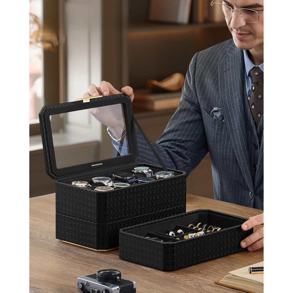 8-Slot 3-Tier Stackable Watch Box – PU Leather - Karrari