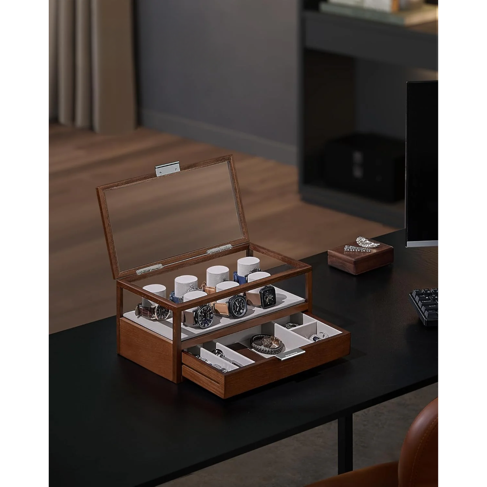 2-Tier Wooden Watch Case - Drawer & Velvet Lining - Karrari