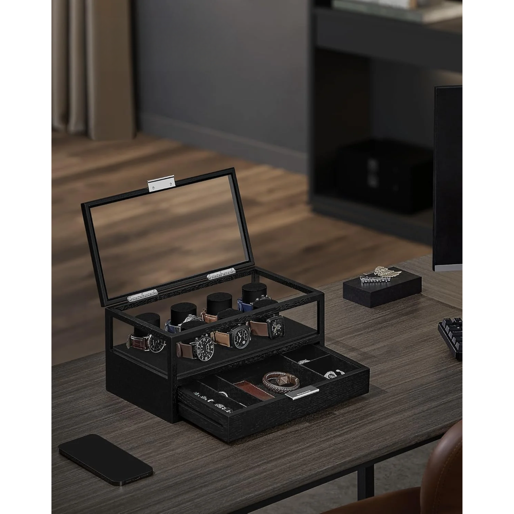 2-Tier Wooden Watch Case - Drawer & Velvet Lining - Karrari