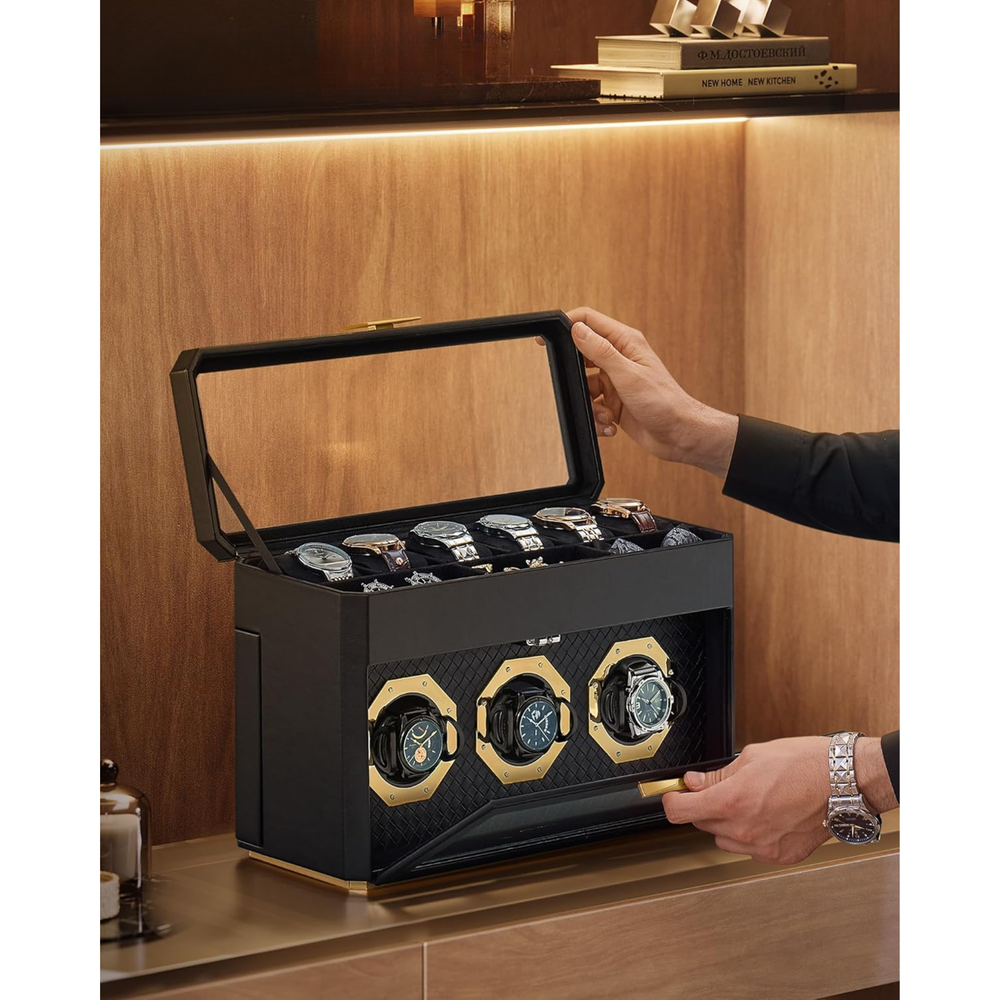 9-Slot Watch Box with Glass Window - PU Leather - Karrari