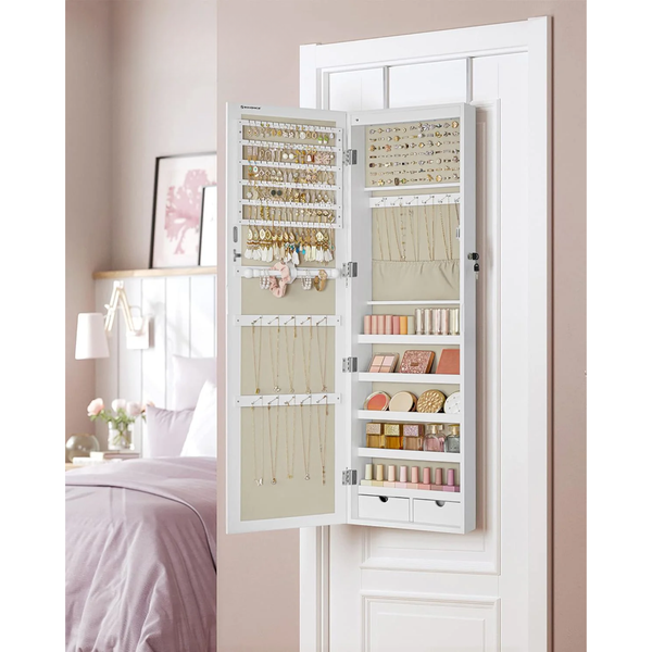 Wall Mounted Lockable Jewellery Cabinet with Mirror - Karrari