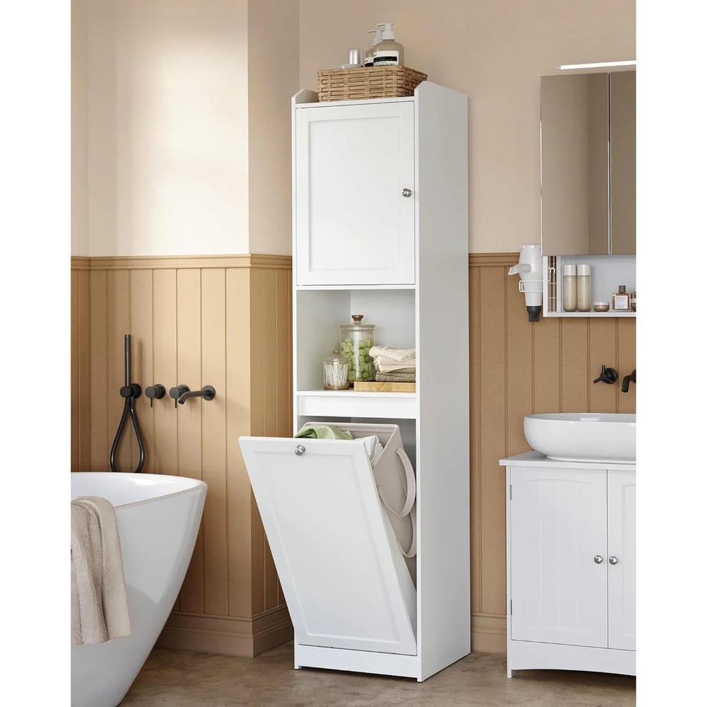 Tall Bathroom Cabinet with Laundry Basket - Karrari