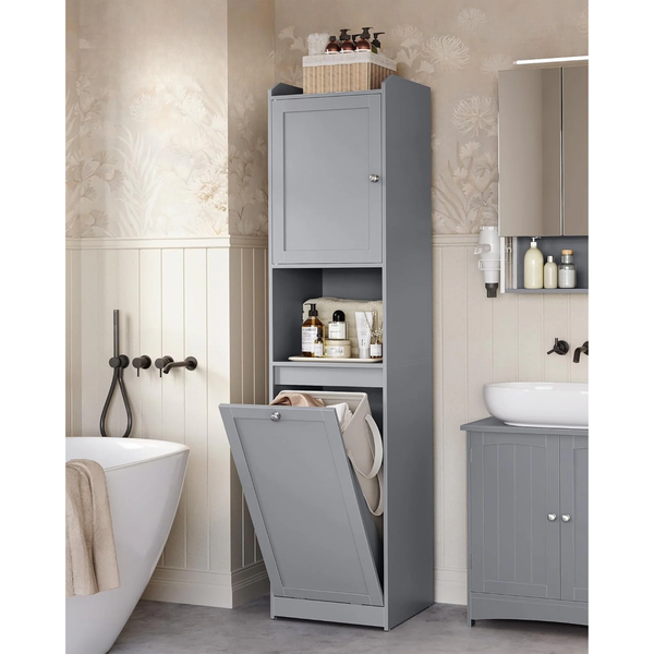 Tall Bathroom Cabinet with Laundry Basket - Karrari