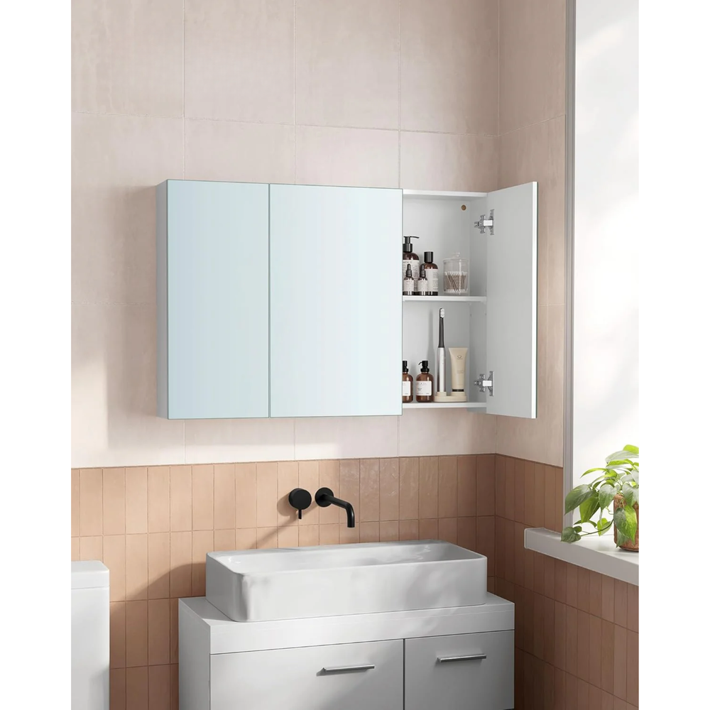 Bathroom Wall Cabinet with Mirror, 3 Doors & Adjustable Shelf - Karrari