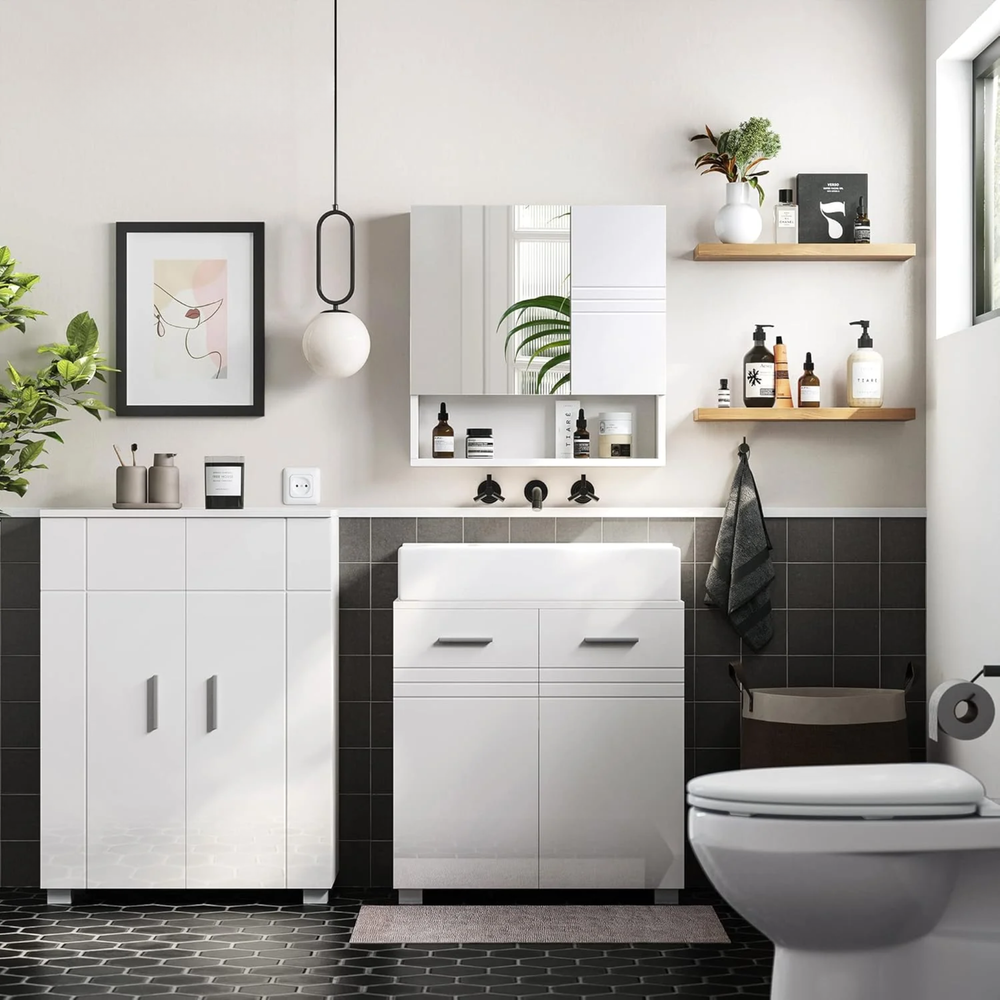 Wall-Mounted Bathroom Cabinet - Mirror & Glossy Door - Karrari