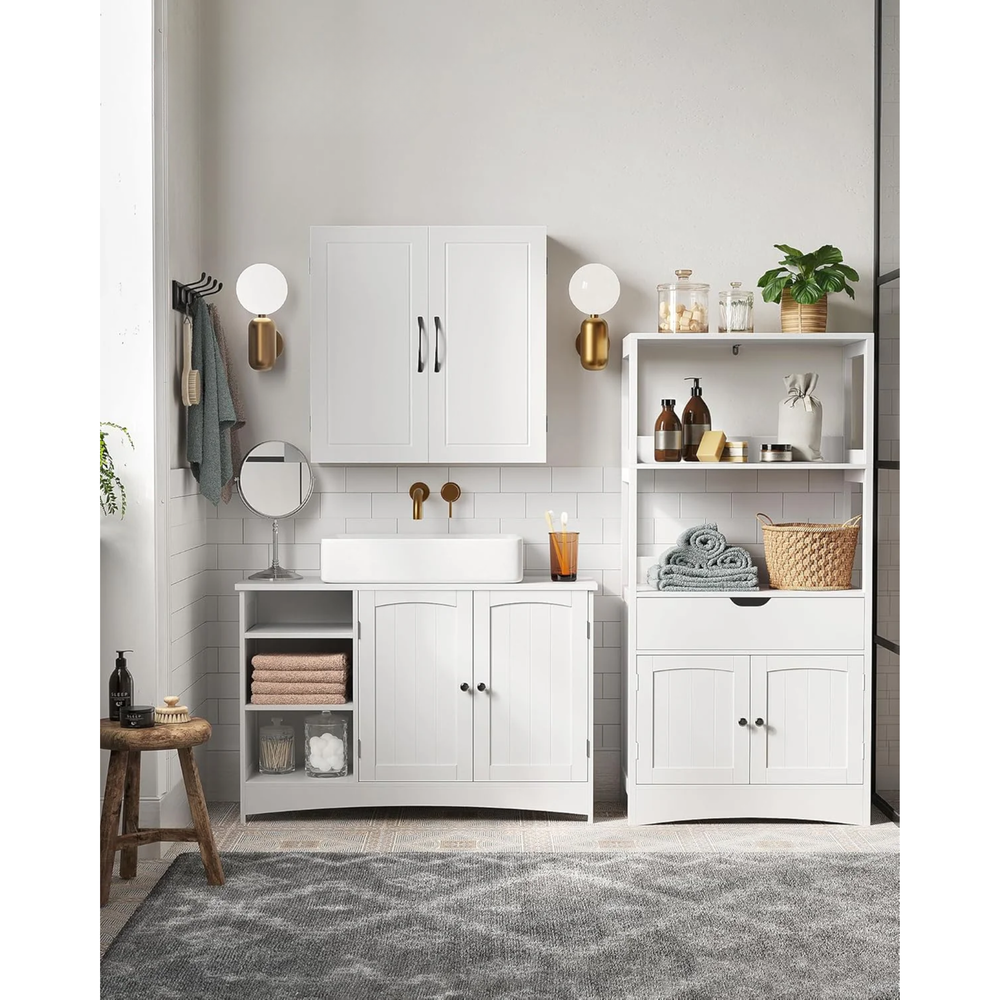 Long Bathroom Vanity Unit – 2 Doors, Adjustable Shelves - Karrari