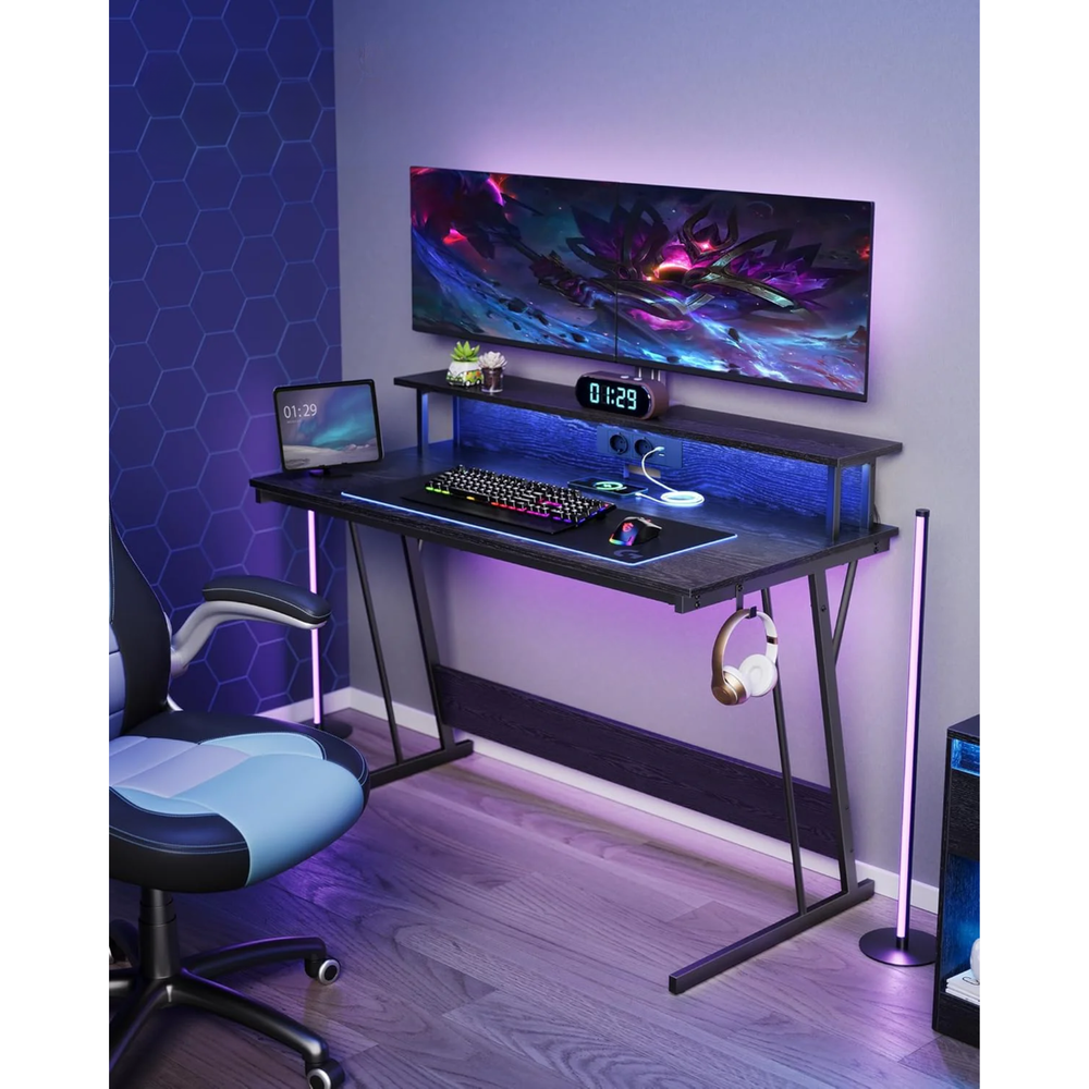 Gaming Desk with Power Strip & Dual Monitor Stand - Karrari