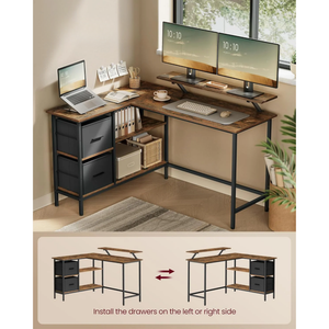 L-Shaped Desk with 2 Drawers & Monitor Stand - Karrari