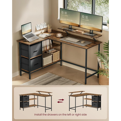 L-Shaped Desk with 2 Drawers & Monitor Stand - Karrari