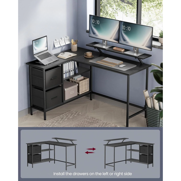 L-Shaped Desk with 2 Drawers & Monitor Stand - Karrari