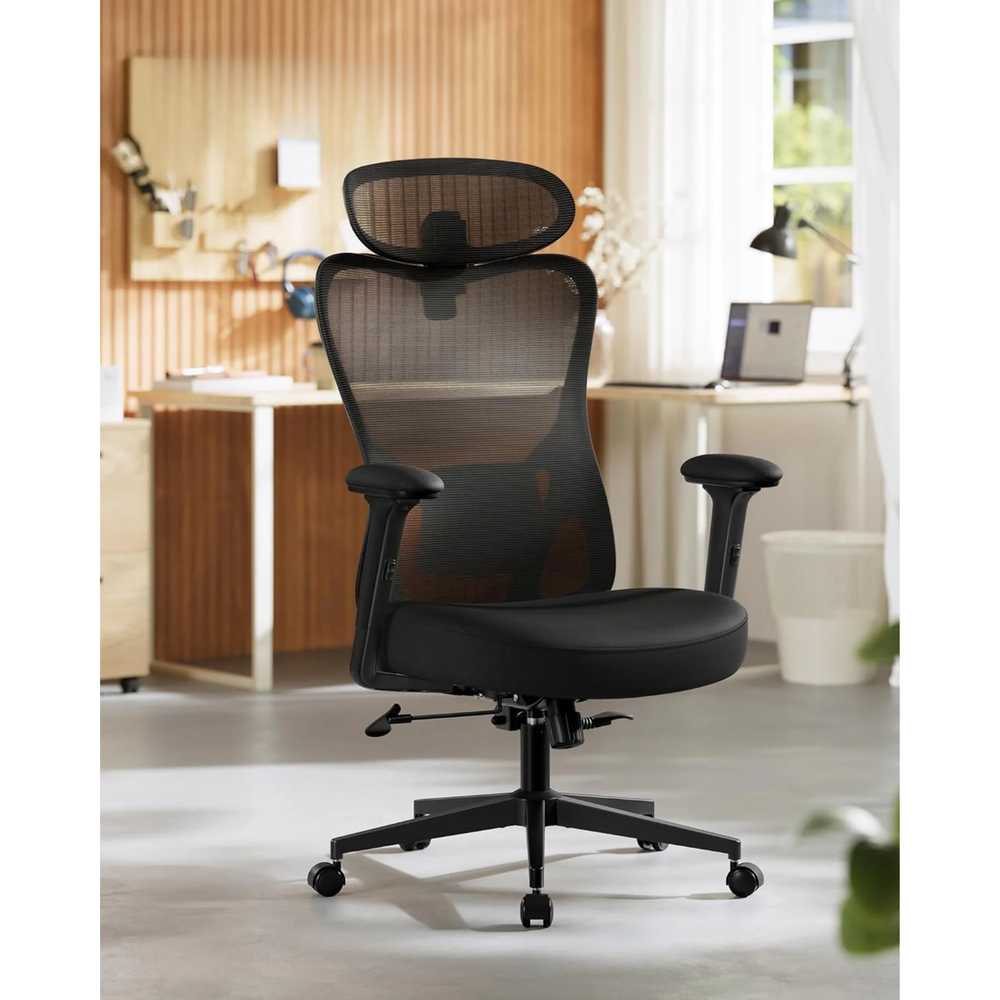 Ergonomic Office Chair With Adjustable Lumbar and Headrest - Ink Black - Karrari
