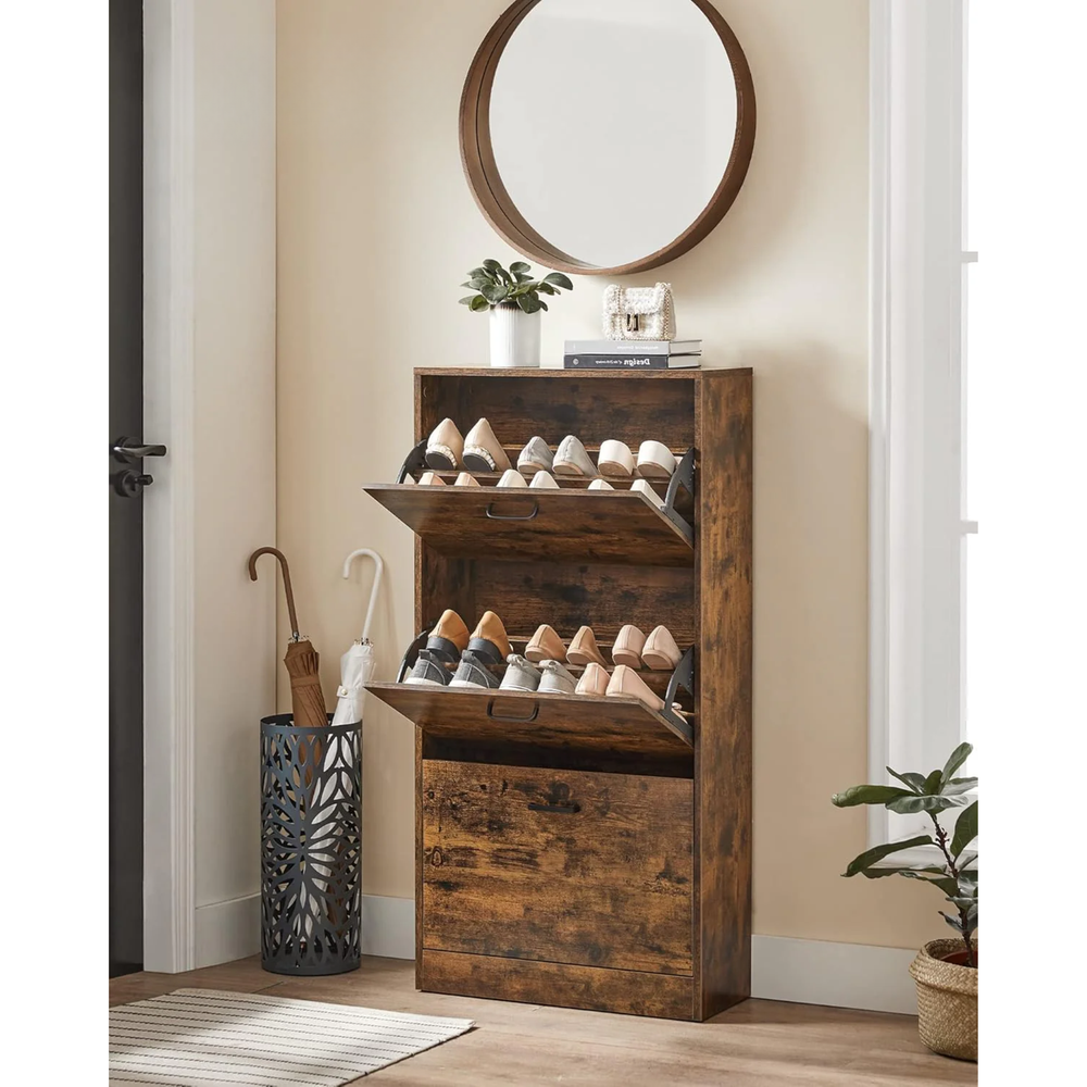 Slim 3-Tier Shoe Cabinet with Flip Doors - Karrari