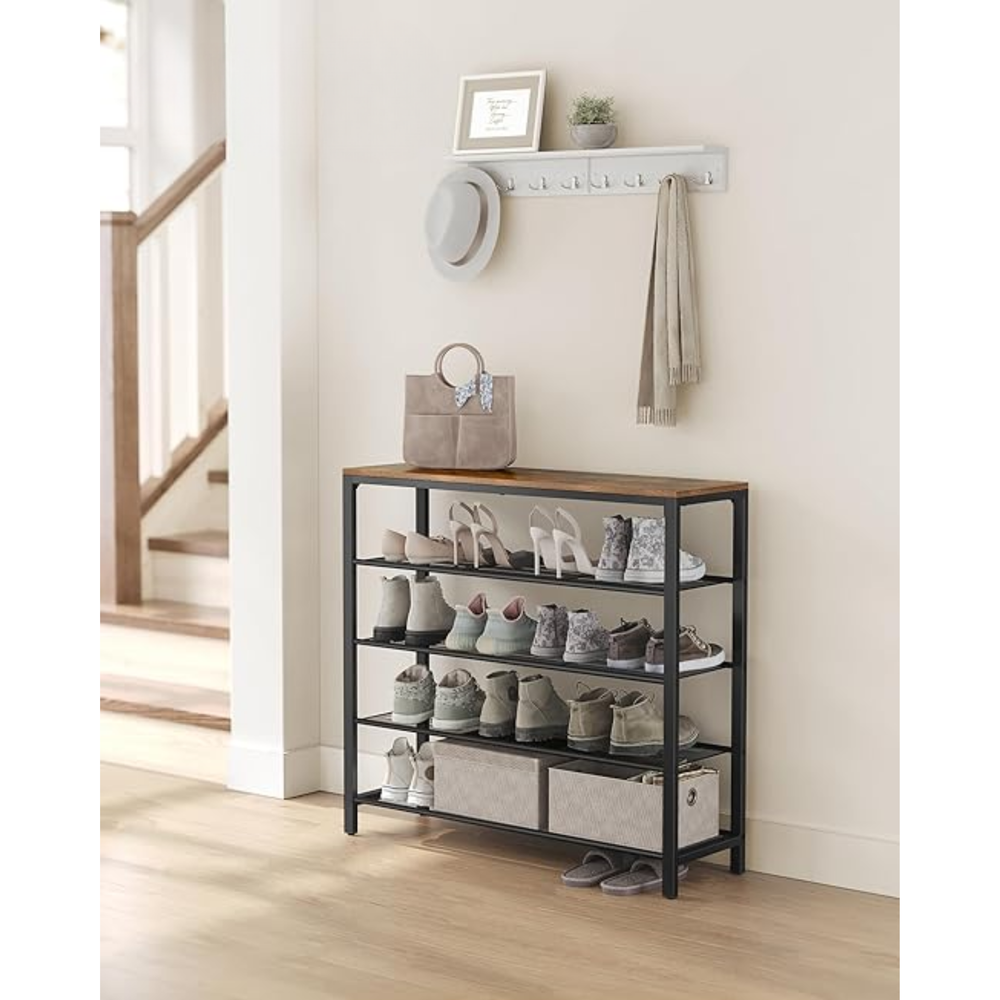 4-Tier Industrial Shoe Rack with Mesh Shelves - Karrari
