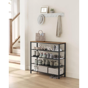 4-Tier Industrial Shoe Rack with Mesh Shelves - Karrari