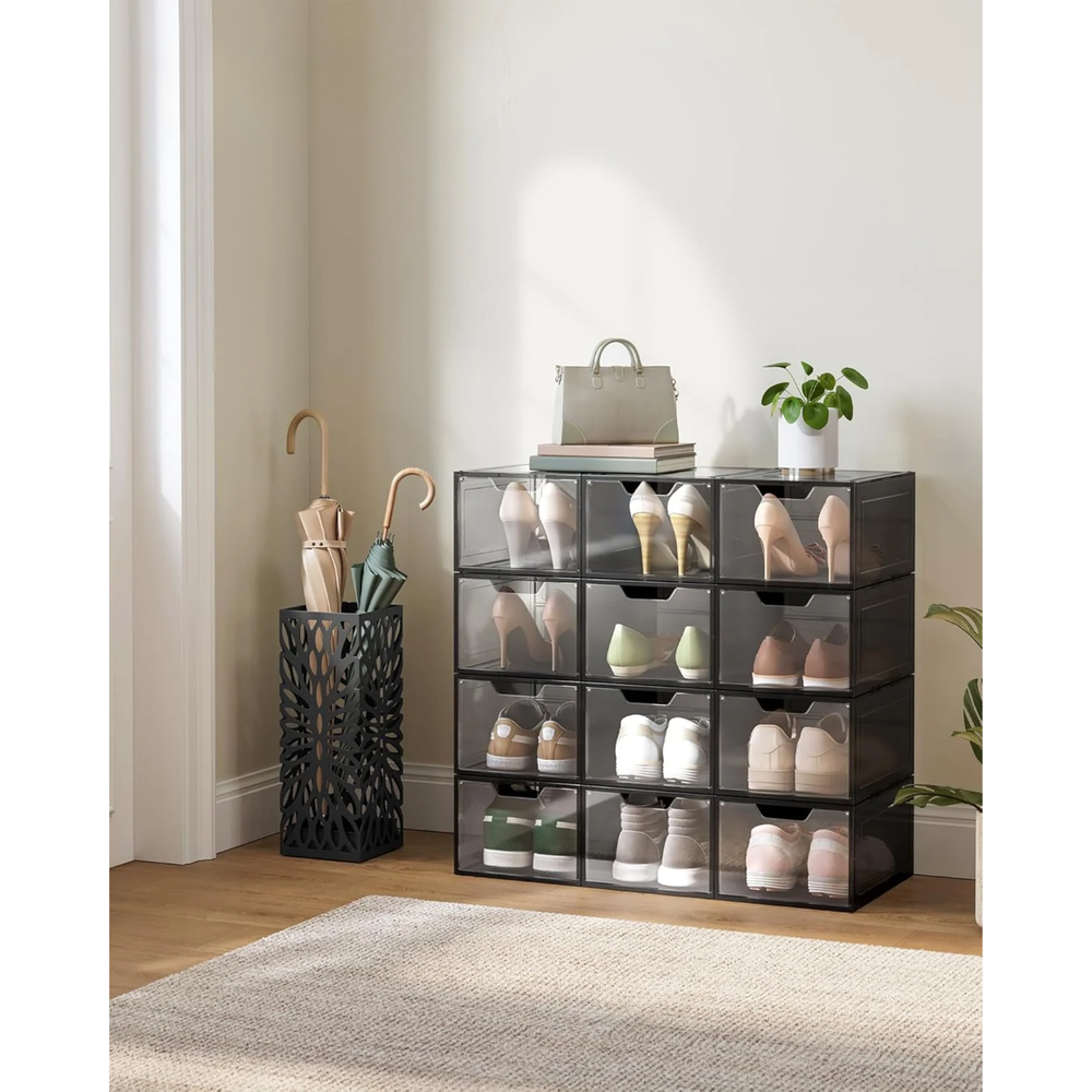 6-Pack Plastic Shoe Storage Boxes – Stackable - Karrari